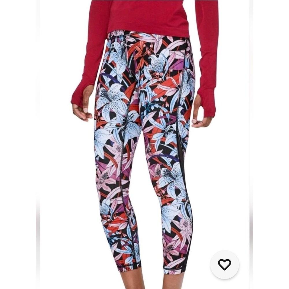 Lululemon Train Times Flower Red Pink and Blue 7/8 Leggings, Size 4